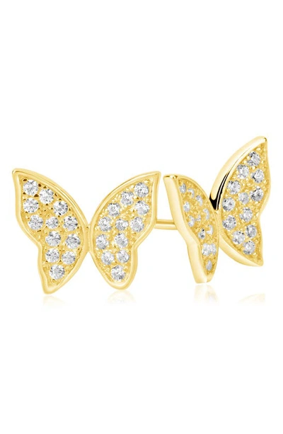 Suzy Levian Sterling Silver Cz Butterfly Stud Earrings In Gold