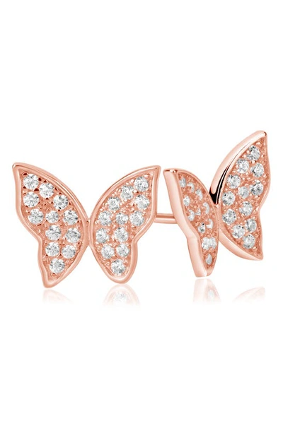 Suzy Levian Sterling Silver Cz Butterfly Stud Earrings In Rose