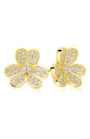 Suzy Levian Sterling Silver Cz 3-petal Flower Stud Earrings In Gold