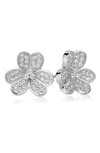 Suzy Levian Sterling Silver Cz 3-petal Flower Stud Earrings In White