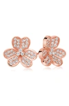 Suzy Levian Sterling Silver Cz 3-petal Flower Stud Earrings In Rose
