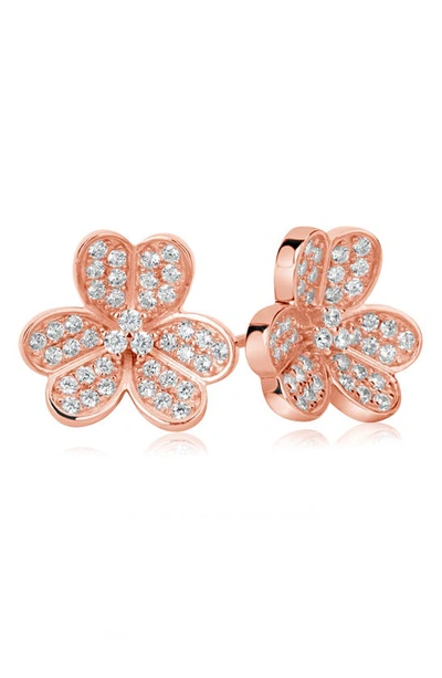 Suzy Levian Sterling Silver Cz 3-petal Flower Stud Earrings