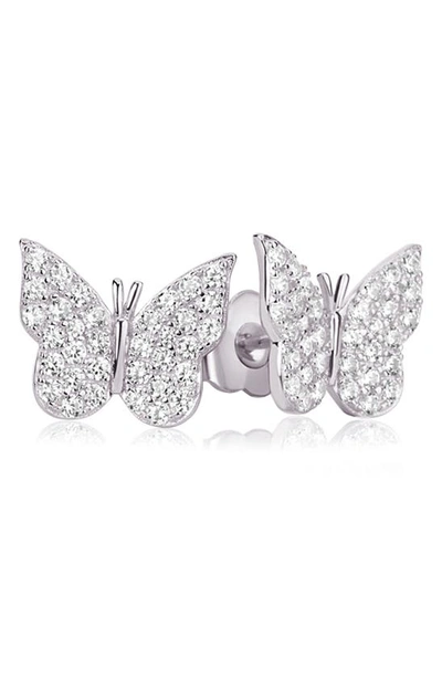 Suzy Levian Sterling Silver Cz Butterfly Stud Earrings In White