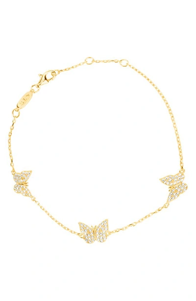 Suzy Levian Yellow Sterling Silver White Cubic Zirconia Butterfly Bracelet In Gold