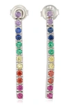 Suzy Levian Sterling Silver Rainbow Cz Linear Drop Earrings In Rainbow