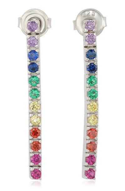 Suzy Levian Sterling Silver Rainbow Cz Linear Drop Earrings
