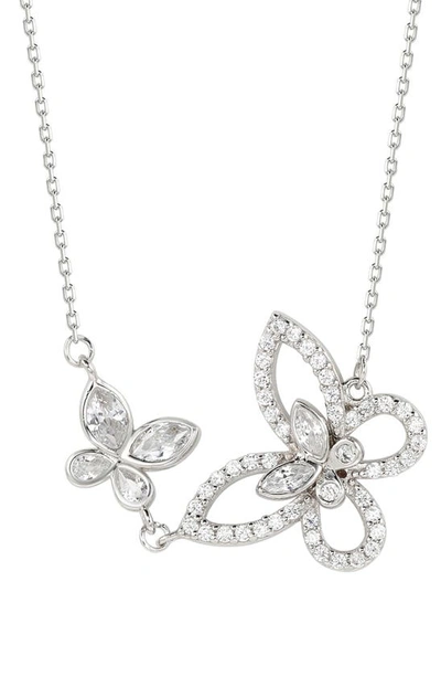 Suzy Levian Sterling Silver Cubic Zirconia Double Butterfly Pendant Necklace In White