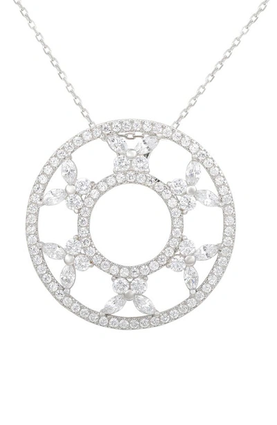 Suzy Levian Sterling Silver Cubic Zirconia Circle Butterfly Necklace In White