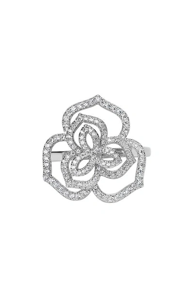 Suzy Levian Sterling Silver Pavé Cz Flower Ring In White