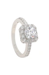 Suzy Levian Sterling Silver Cz Halo Engagement Ring In White