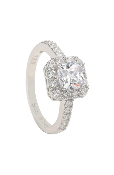 Suzy Levian Sterling Silver Cz Halo Engagement Ring In White