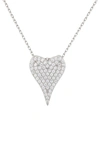 Suzy Levian Sterling Silver Cubic Zirconia Elongated Heart Pendant Necklace In White