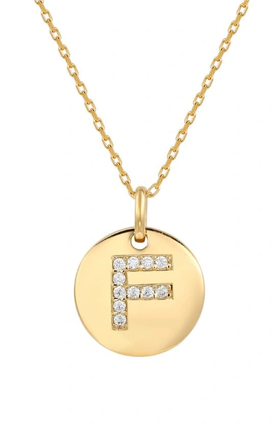 Suzy Levian Cz Initial Disc Pendant Necklace In White F
