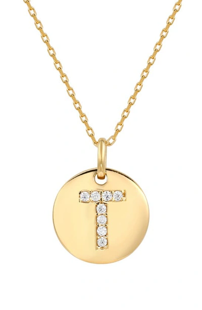 Suzy Levian Cz Initial Disc Pendant Necklace In White T