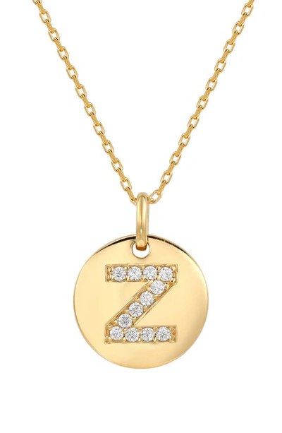 Suzy Levian Cz Initial Disc Pendant Necklace In White Z
