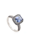 SUZY LEVIAN SUZY LEVIAN STERLING SILVER BLUE SAPPHIRE HALO RING
