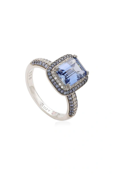 Suzy Levian Sterling Silver Blue Sapphire Halo Ring