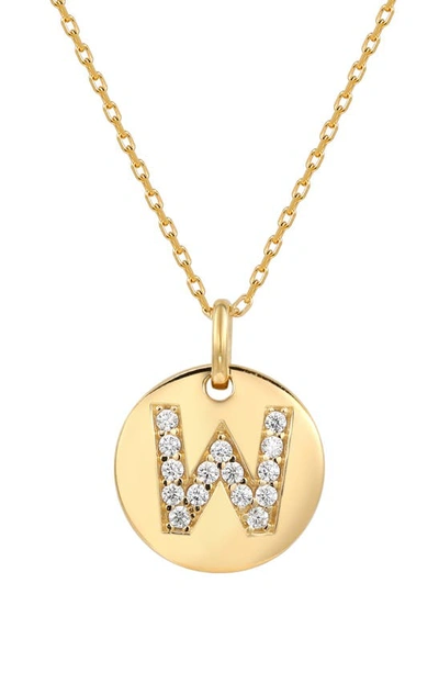 Suzy Levian Cz Initial Disc Pendant Necklace In White W