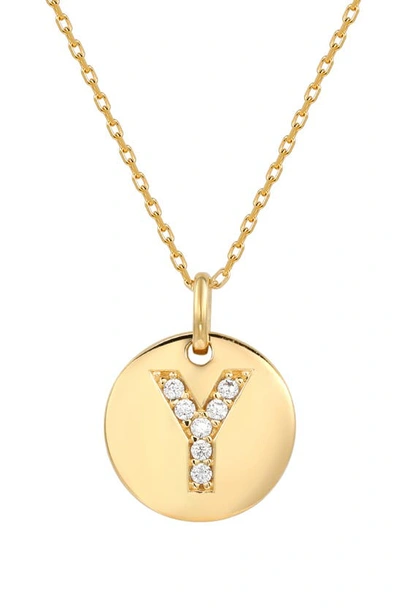 Suzy Levian Cz Initial Disc Pendant Necklace In White Y