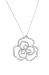 Suzy Levian Sterling Silver Flower Pave Cubic Zirconia Pendant Necklace In White