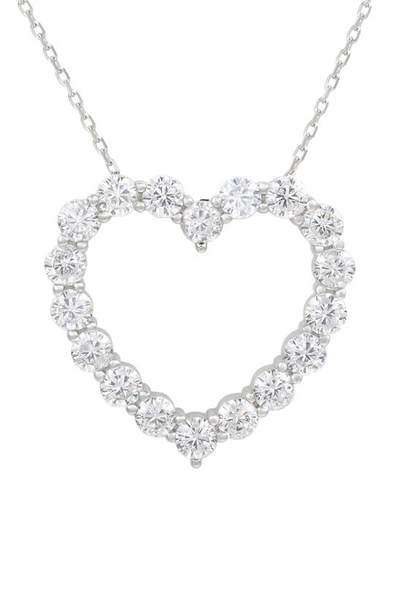 Suzy Levian Sterling Silver Cubic Zirconia Heart Pendant Necklace In White