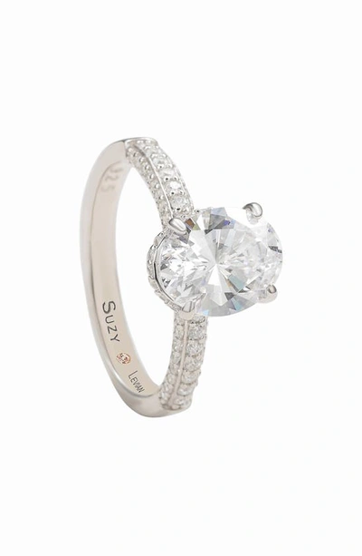 Suzy Levian Sterling Silver Cubic Zirconia Oval Ring In White