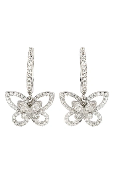 Suzy Levian Sterling Silver Pavé Cz Butterfly Drop Earrings In White