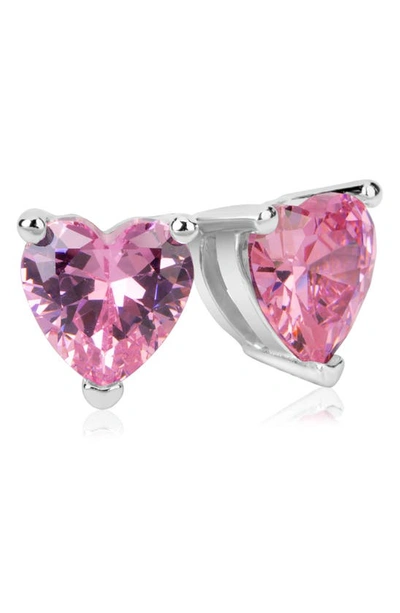 Suzy Levian Sterling Silver Heart Shape Cz Stud Earrings In Pink