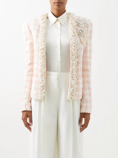 Balmain Spencer Embroidered Metallic Tweed Jacket In Pink