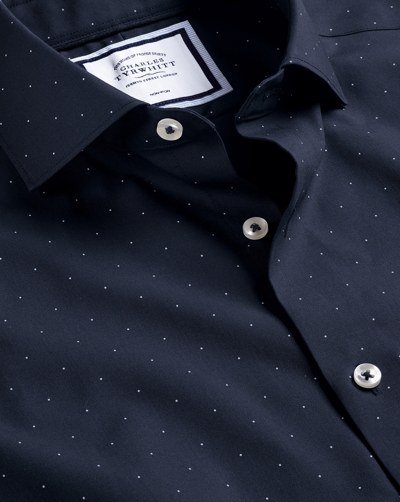 Charles Tyrwhitt Semi-cutaway Collar Non-iron Spot Print Cotton Shirt In Blue