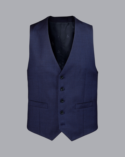 Charles Tyrwhitt Ultimate Performance Birdseye Suit Wool Waistcoat In Blue