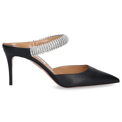 Aquazzura Micca 75 Crystal-embellished Leather Mules In Black