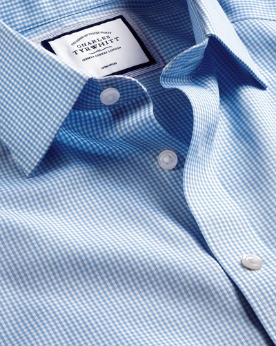 Charles Tyrwhitt Non-iron Mini Gingham Check Cotton Dress Shirt In Blue