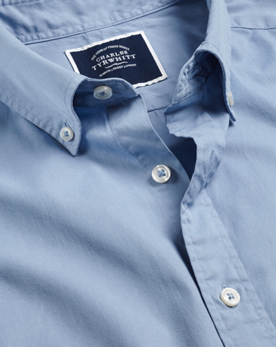 Charles Tyrwhitt Button-down Collar Washed Fine Twill Cotton Casual Shirt In Blue
