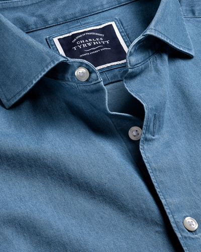 Charles Tyrwhitt Cutaway Collar Denim Cotton Casual Shirt In Blue