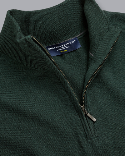 Charles Tyrwhitt Merino Zip Neck Wool Sweater In Green