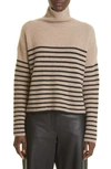 Altuzarra Lusca Striped Turtleneck Cashmere Sweater In Driftwood/black