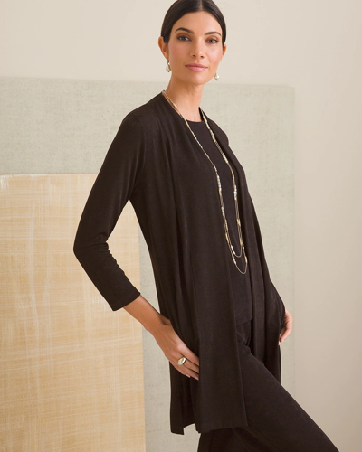 Chico's Travelers Classic Long Knit Jacket In Cocoa Bean