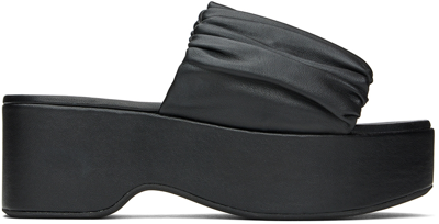 Staud Nina Ruched Leather Platform Sandals In Black