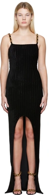 BALMAIN BLACK CHAIN STRAPS MAXI DRESS