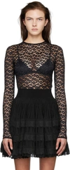 Alaïa Black Leopard Bodysuit In 995 Noir Alaia