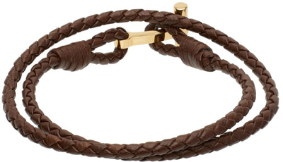 Tom Ford T Lock Plaque Braided Bracelet In Brown