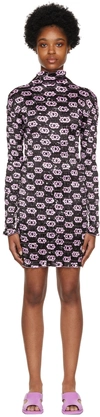 Amy Crookes Black Shirred Minidress In 0917 Lilac Monogram