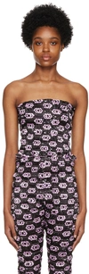 Amy Crookes Black Shirred Tank Top In 0917 Lilac Monogram