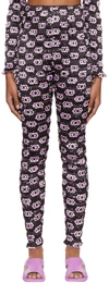 Amy Crookes Black Shirred Leggings In 0917 Lilac Monogram