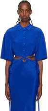 Christopher Esber Blue Wraparound Cropped Silk-satin Shirt In Cobalt
