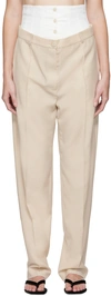 Olenich Beige Corset Trousers In Vanilla White