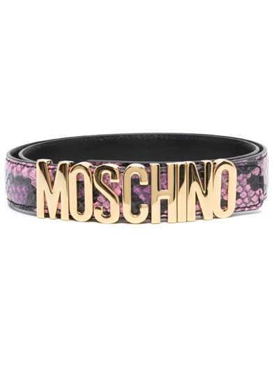 Moschino Snakeskin-effect Logo Belt In Purple
