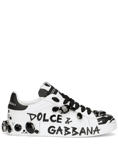 Dolce & Gabbana All-over Logo-print Low-top Sneakers In White