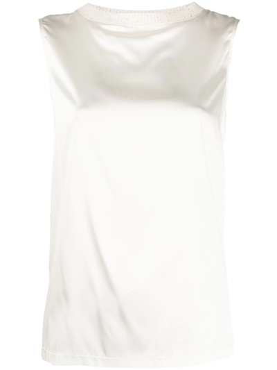 Fabiana Filippi Sequin-embellished Ribbed-trim Tank Top In White